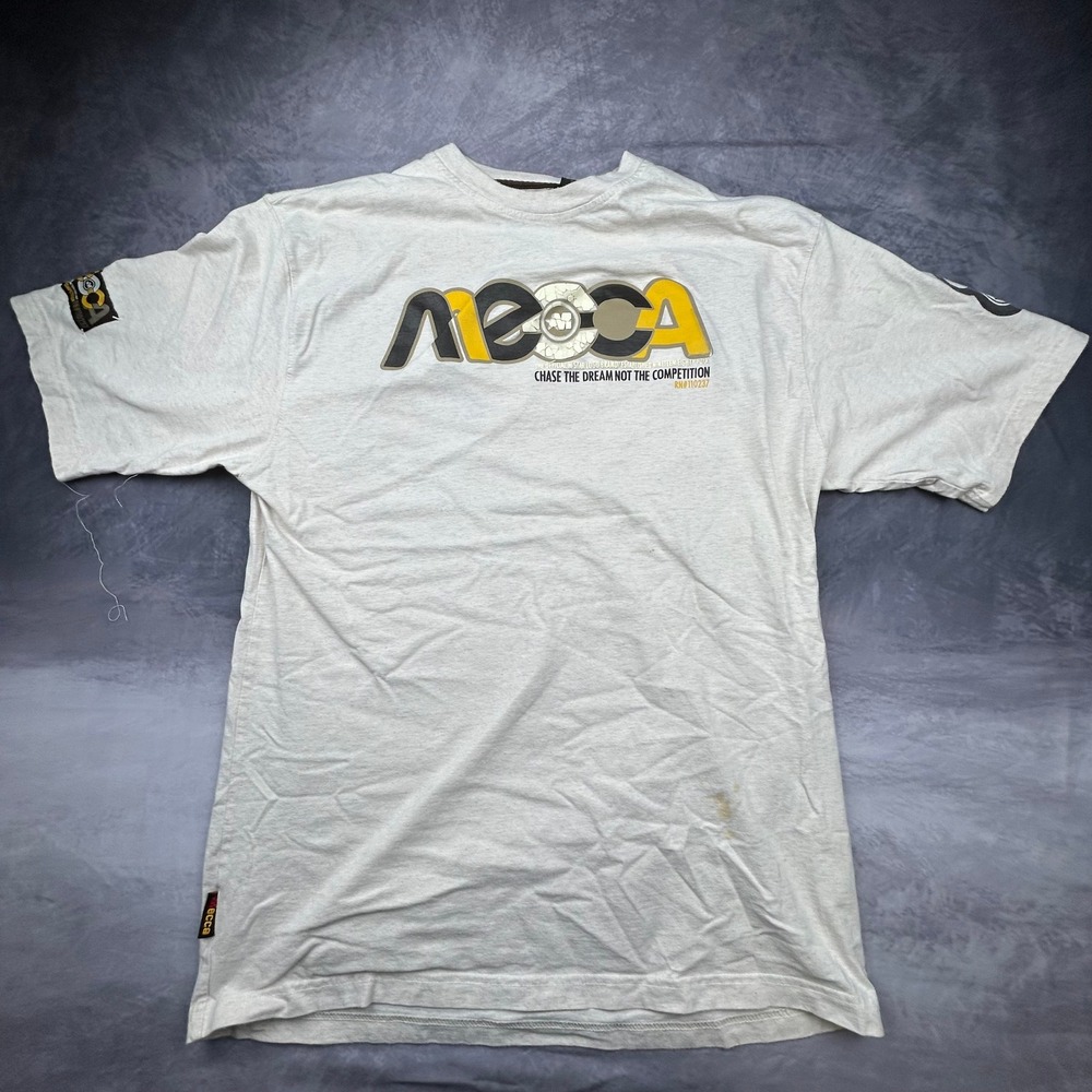 Vintage Mecca 1984 T-Shirt Mens Large Oatmeal Graphic Streetwear 90s Y2K Boxy - Picture 2 of 7